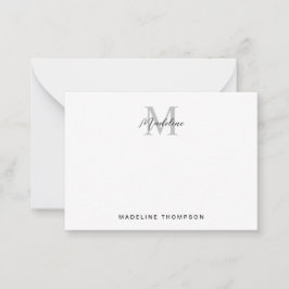 Modern minimalistisk Grått-monogram Anteckningskort