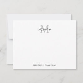 Modern minimalistisk Grått-monogram Anteckningskort