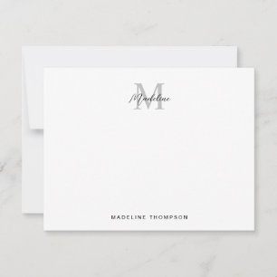Modern minimalistisk Grått-monogram Anteckningskort