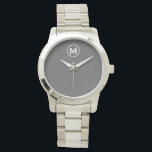 Modern minimalistisk Grått Monogram Armbandsur<br><div class="desc">Modern minimalistisk monogram Grått Monogram Emblem White Classic Block Typography Monogram Solid Grått Background Monogram Solid Background</div>