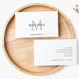 Modern minimalistisk Grått Monogram Namn Clean Sim Visitkort