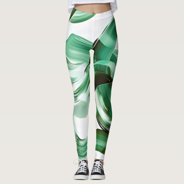 Modern Minimalistisk Grön Penseldrag Abstrakt Leggings (Framsida)