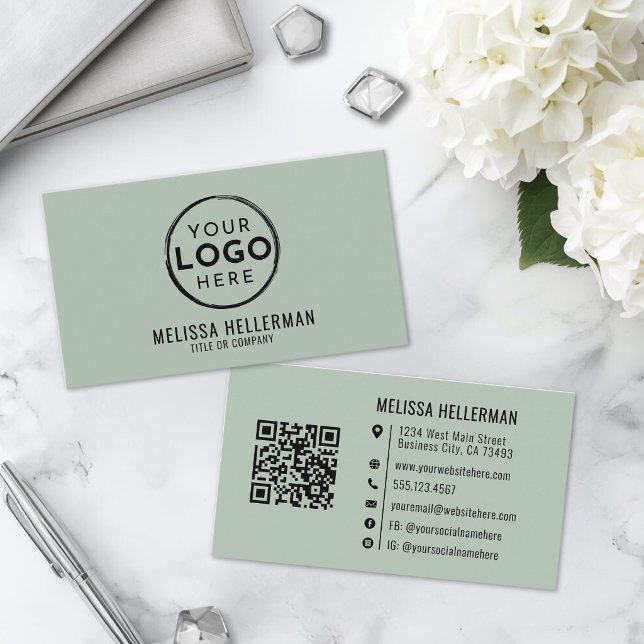 Modern Minimalistisk Grön Professionell Logotyp QR Visitkort (Modern Minimalist Green Professional Logo QR Code Business Card )