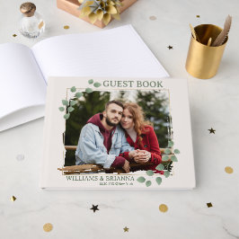 Modern minimalistisk Grönt Lämna Photo Wed Guest B Gästböcker