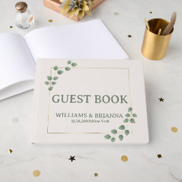 Modern minimalistisk Grönt Lämna Photo Wed Guest B Gästböcker