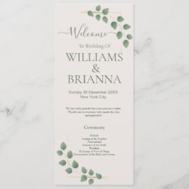 Modern minimalistisk Grönt Löv Bröllop-banderoll Program