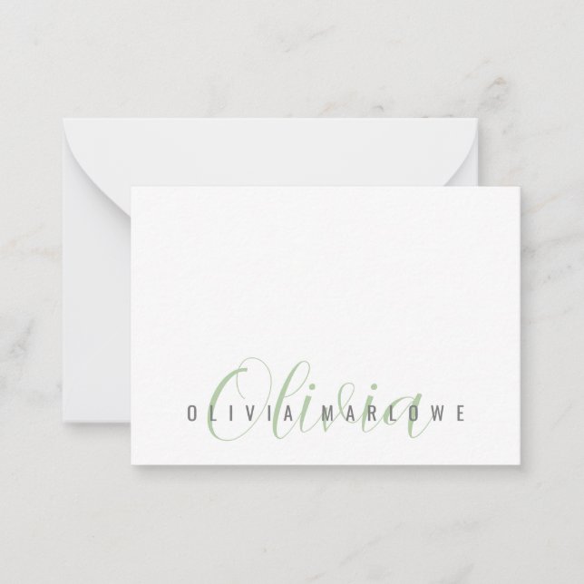 Modern Minimalistisk Grönt Monogram Anteckningskort (Framsida)