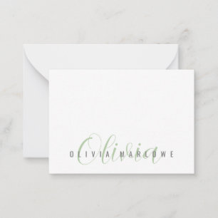 Modern Minimalistisk Grönt Monogram Anteckningskort