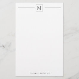 Modern minimalistisk grundläggande Silver-monogram Brevpapper