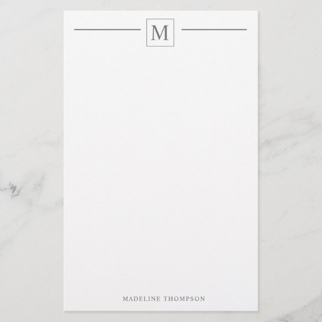 Modern minimalistisk grundläggande Silver-monogram Brevpapper (Framsida)