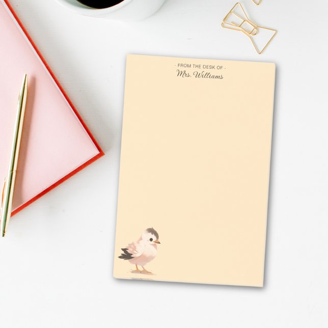 Modern, minimalistisk gul Cute Bird Monogram Post-it Block (Skapare uppladdad)