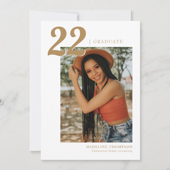 Modern minimalistisk Guld-årfoto Studenten Inbjudningar (Framsida)