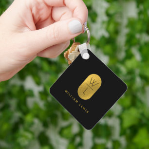 Modern minimalistisk guld & Black Monogram Nyckelring