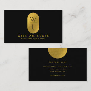 Modern minimalistisk guld & Black Monogram Visitkort