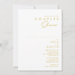 Modern minimalistisk Guld Font Par Shower Inbjudningar