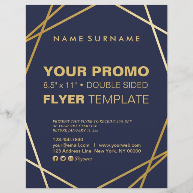 Modern, minimalistisk Guld-geometrisk 8,5-tums x 1 Reklamblad (Framsidan)