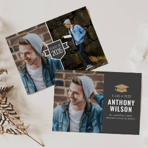 Modern minimalistisk Guld Grad Cap 3 Photo Student Meddelande