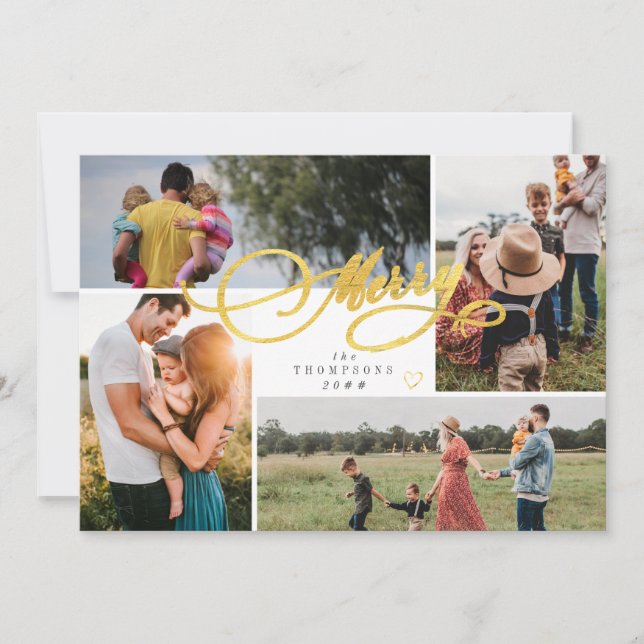 Modern minimalistisk Guld-jul, 4 fotopassage Julkort (Framsida)