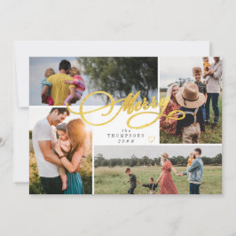 Modern minimalistisk Guld-jul, 4 fotopassage Julkort