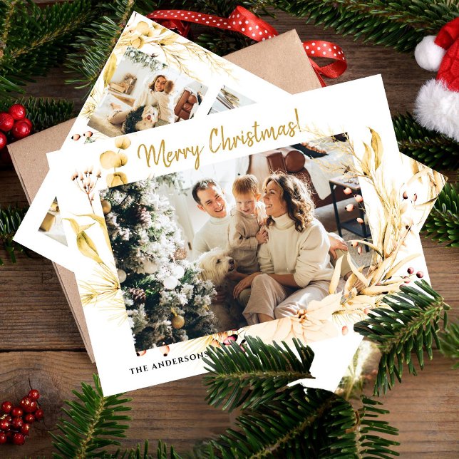 Modern minimalistisk Guld-julfotomilj Julkort (Skapare uppladdad)