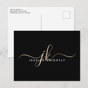 Modern Minimalistisk Guld-monogramskript Initialer Vykort