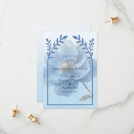 Modern minimalistisk guld och blå platt spara datumet