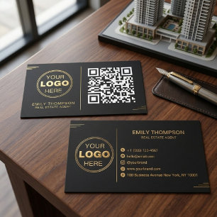 Modern Minimalistisk Guld & Svart QR Professionell Visitkort