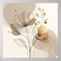 Modern minimalistisk guldblomma Linje konst: Abstr