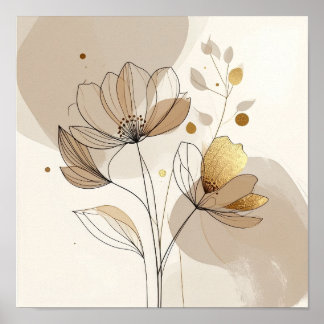 Modern minimalistisk guldblomma Linje konst: Abstr Poster