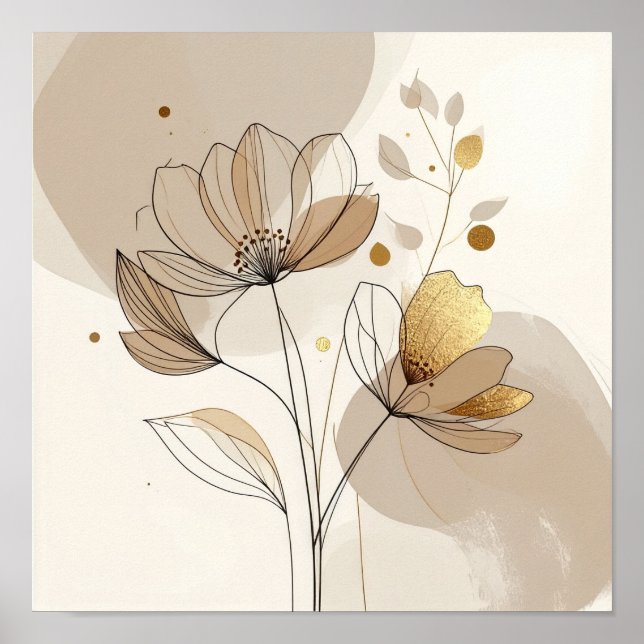 Modern minimalistisk guldblomma Linje konst: Abstr Poster (Framsidan)