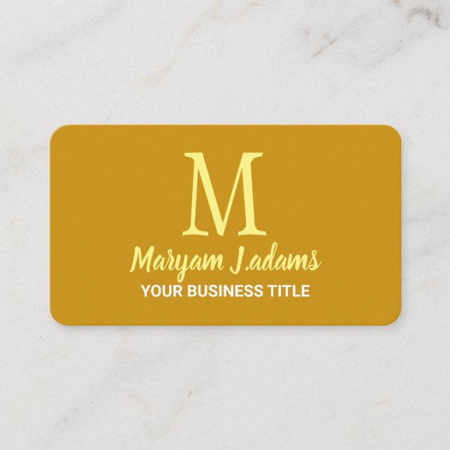 Modern Minimalistisk Gult av Monogram Mustard-skri Visitkort (Framsida)