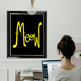 Modern minimalistisk Gult och svart katttypografi Poster