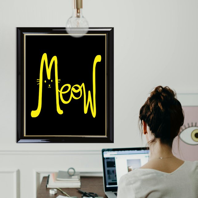 Modern minimalistisk Gult och svart katttypografi Poster (Skapare uppladdad)