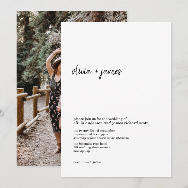 Modern minimalistisk handskriftsbild i Bröllop Inbjudningar (Fram/baksida)