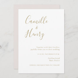 Modern minimalistisk handskriven Guld White Bröllo Inbjudningar