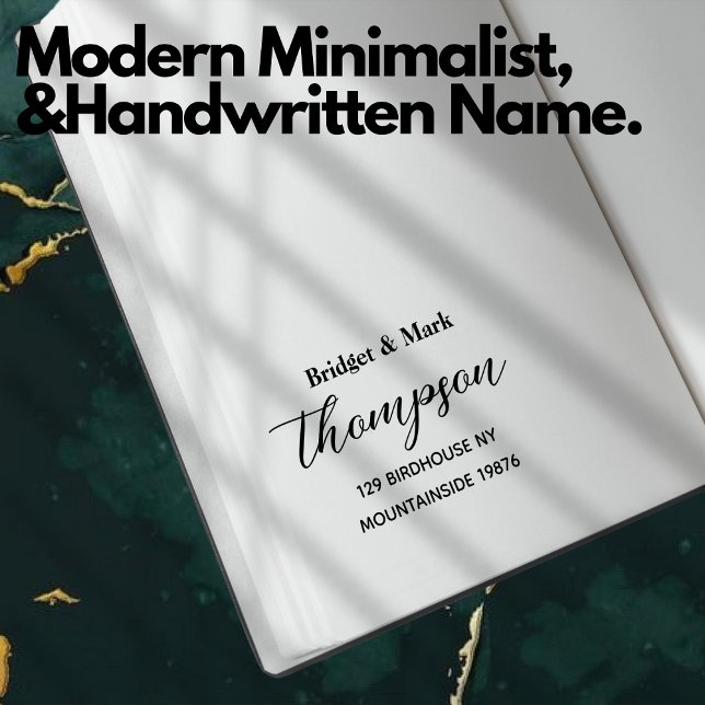 Modern, minimalistisk handskriven Namn Adress Självfärgande Stämpel (Modern Minimalist Script Handwritten Name Address Self-inking Stamp)