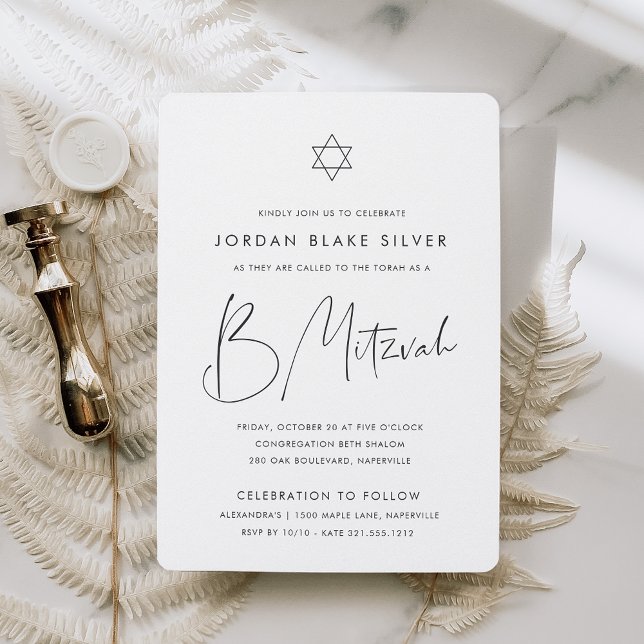 Modern minimalistisk handskriven skrift B Mitzvah Inbjudningar (Skapare uppladdad)