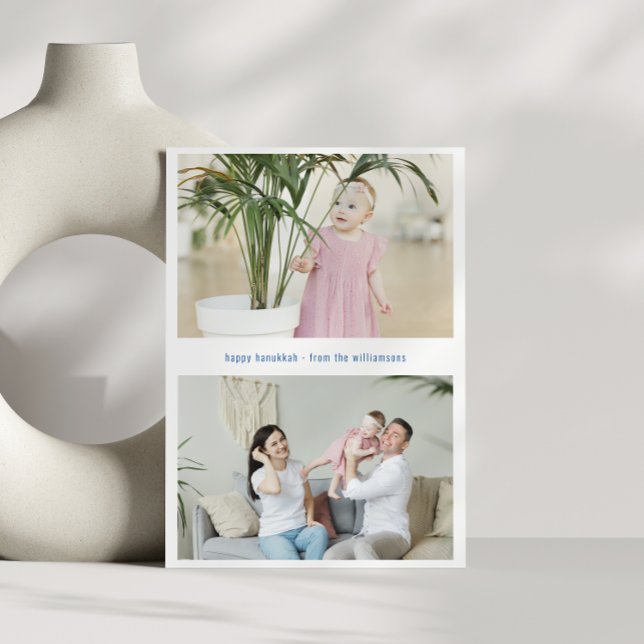 Modern minimalistisk Hanukkah Tre familjefoton Julkort (Skapare uppladdad)