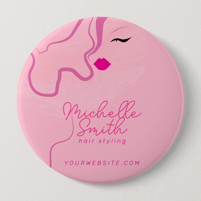Modern minimalistisk hårstil i rosa vågigt hårstil knapp (Framsida)