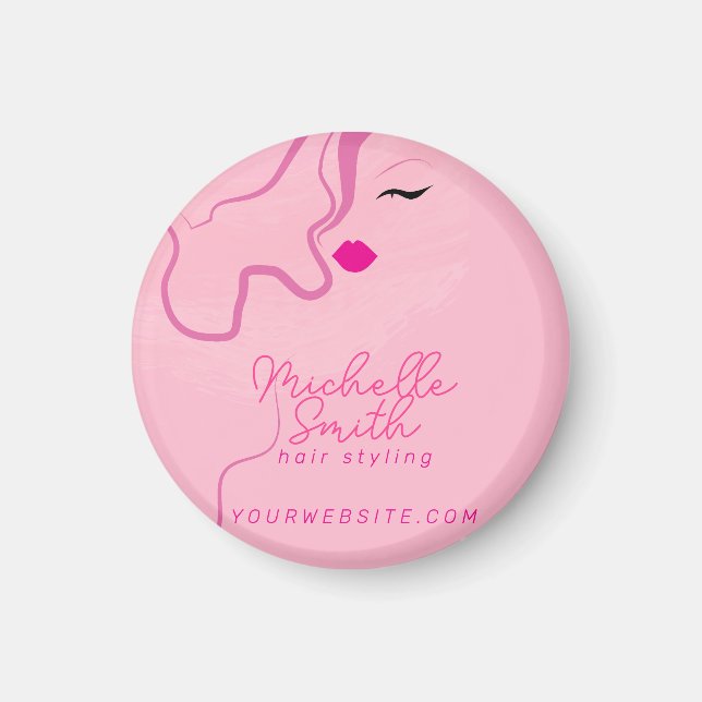 Modern minimalistisk hårstil i rosa vågigt hårstil magnet (Framsidan)