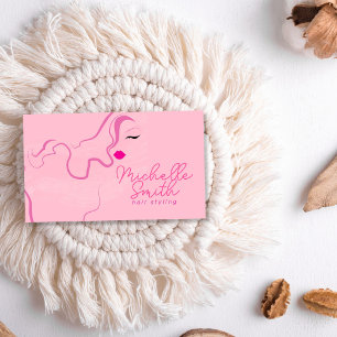 Modern minimalistisk hårstil i rosa vågigt hårstil visitkort