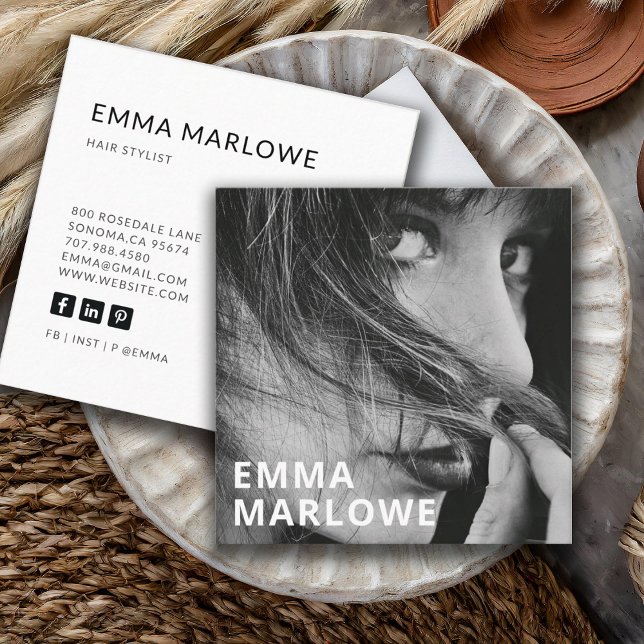 Modern Minimalistisk hårstilbild Fyrkantigt Visitkort (Skapare uppladdad)