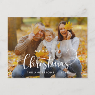 Modern, minimalistisk, hederlig julfamiljs foto vykort