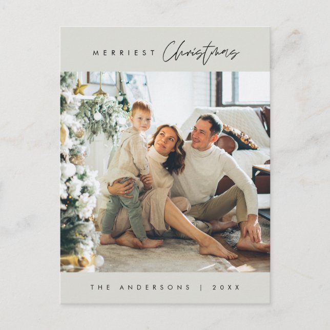 Modern, minimalistisk, hederlig julfamiljs foto vykort (Framsida)