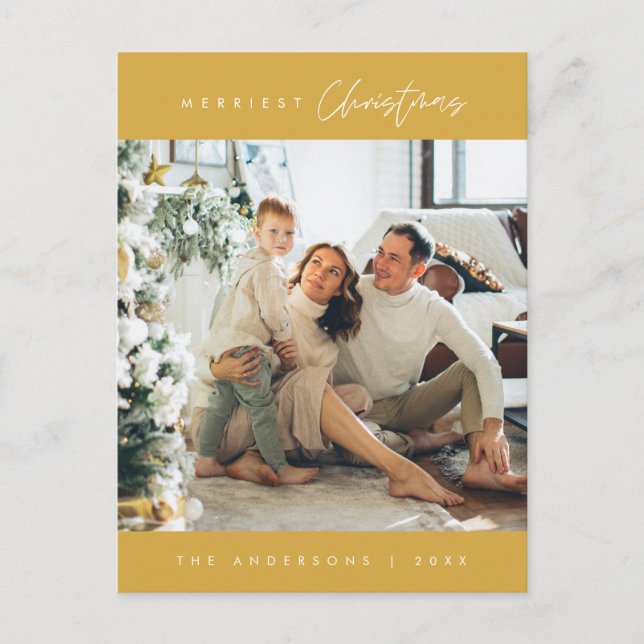 Modern, minimalistisk, hederlig julfamiljs foto vykort (Framsida)