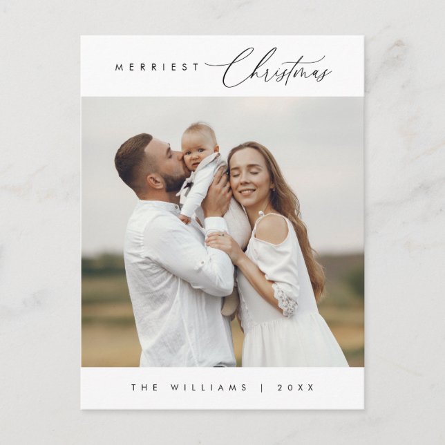 Modern, minimalistisk, hederlig julfamiljs foto vykort (Framsida)