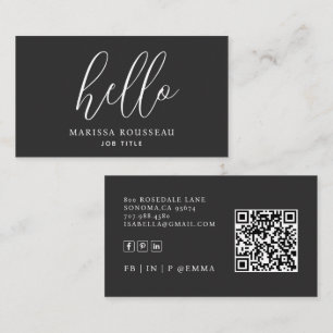 Modern minimalistisk Hej QR-kod svart Visitkort
