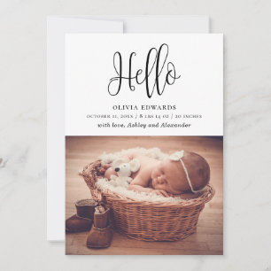 Modern Minimalistisk Hej-skript. Nyfödd Photo Baby Meddelande