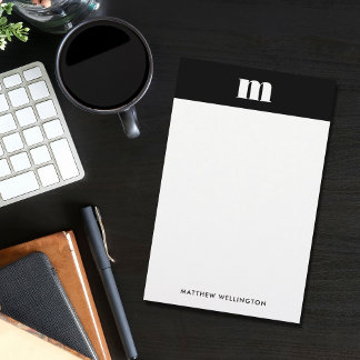 Modern Minimalistisk Hel Svart Monogram Brevpapper