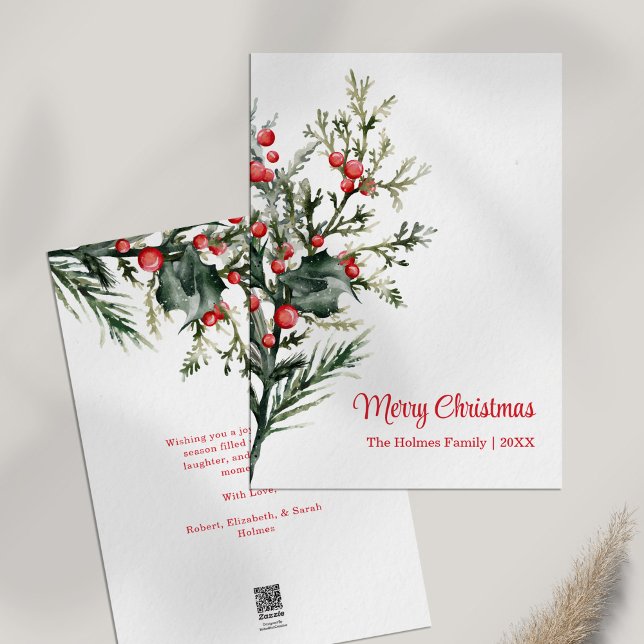 Modern minimalistisk Helgdag av fel Julkort (Modern Minimalist Mistletoe Holiday Card on white table)